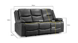 Black Leather High Back 3 Seater Electric Recliner Sofa
