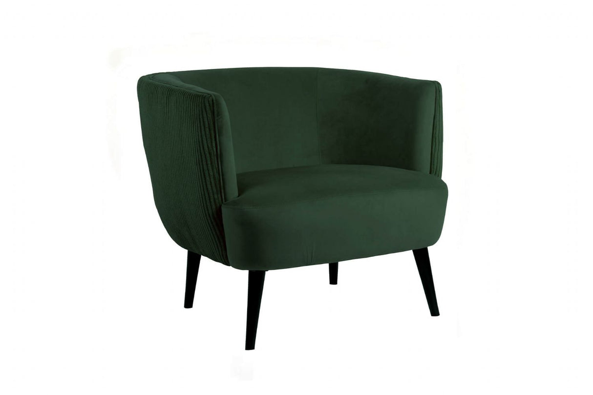 Green Velvet Barrel Designed Accent Chair with Black Legs