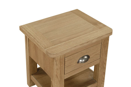 Natural Oak 1 Drawer Small Lamp Table with Shelf