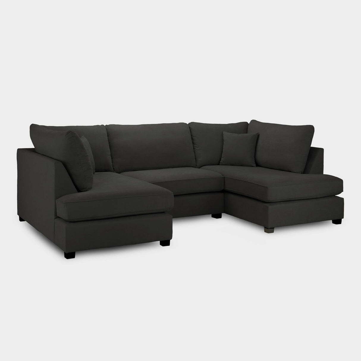 Black Fabric Upholstered U Shape Corner Sofa