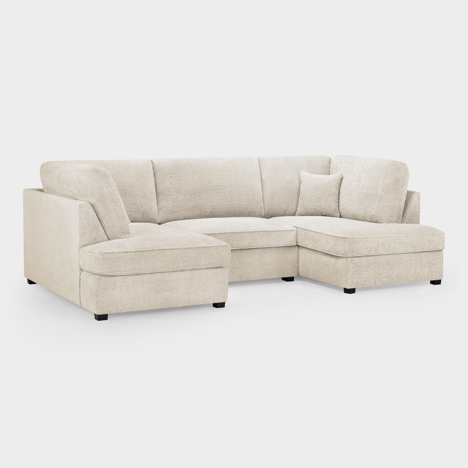 Beige Boucle Fabric Upholstered U Shaped Corner Sofa