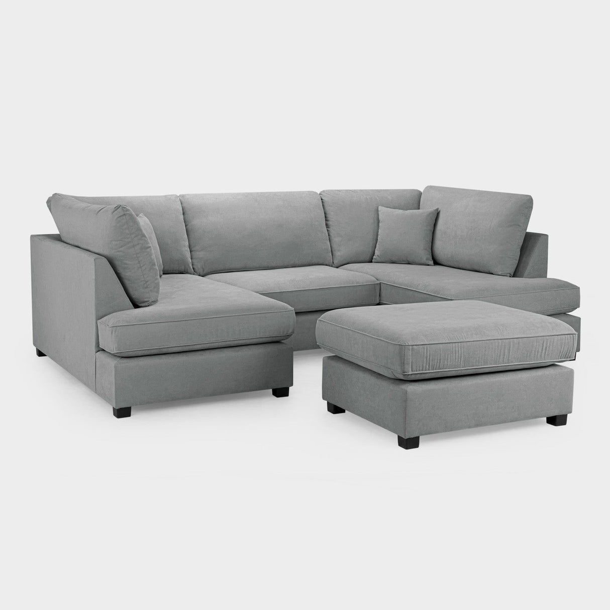 Grey Fabric Upholstery U Shape Corner Sofa Black Feet