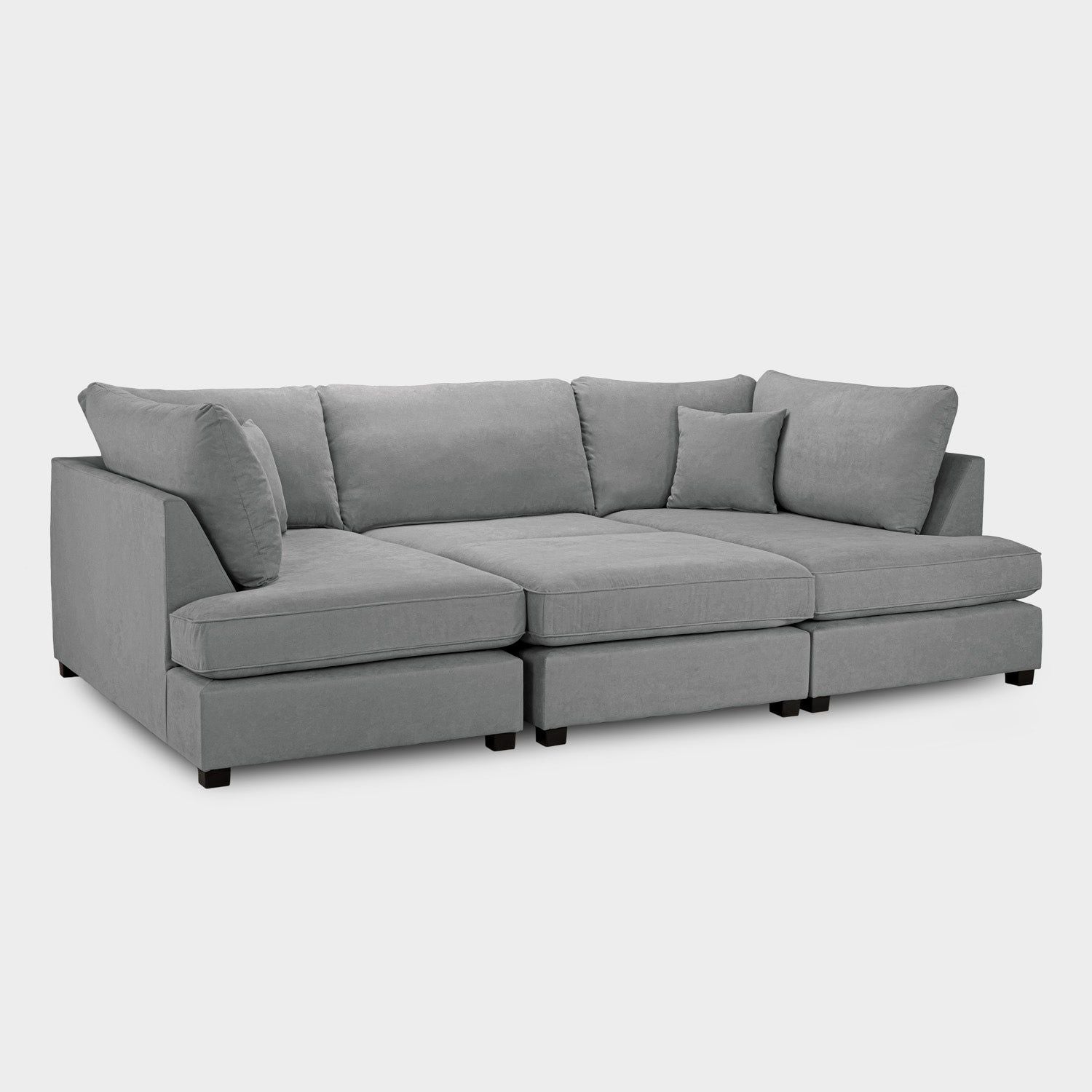 Grey Fabric Upholstery U Shape Corner Sofa Black Feet