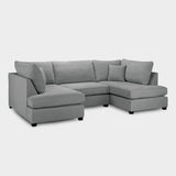 Grey Fabric Upholstery U Shape Corner Sofa Black Feet