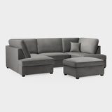 Grey Fabric U Shape Fullback Corner Sofa