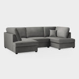 Grey Fabric U Shape Fullback Corner Sofa