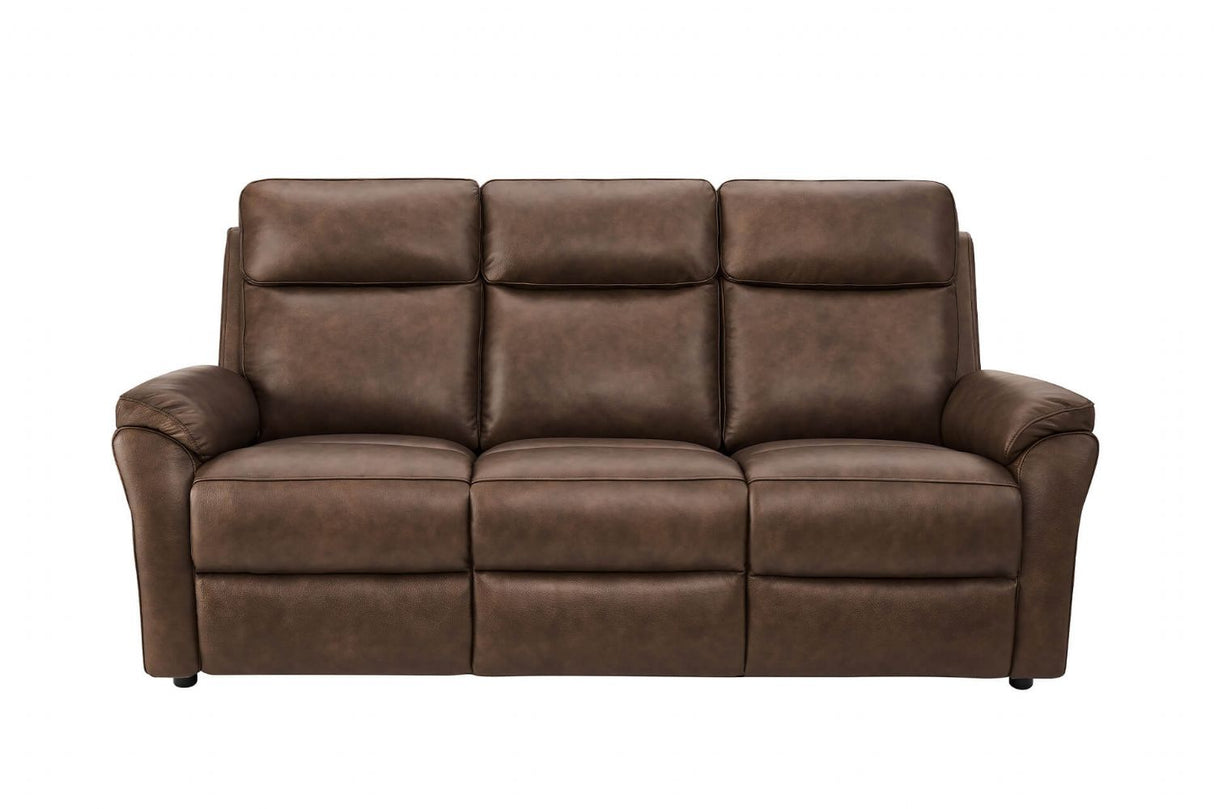 Brown Leather Large 3 Seater Sofa with Cushioned Arm Rest