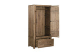 Rustic Solid Wood 2 Door Double Wardrobe with Drawer