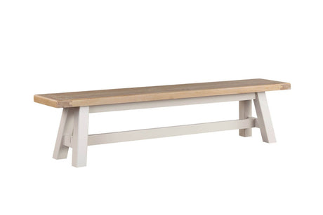 Grey Wooden Fabric Seated Dining Bench Washed Oak Top