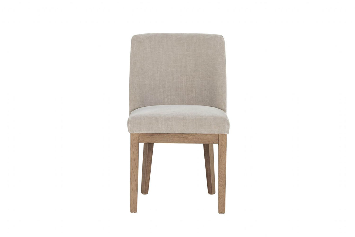 Latte Fabric Dining Chair with Solid Wooden Legs