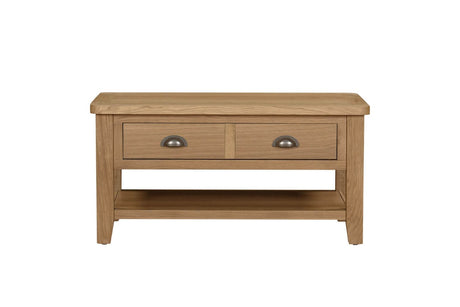 Natural Oak Small Coffee Table with Drawers and Shelf