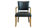 Blue Leather Arm Chair with Solid Oak Legs and Padded Seat
