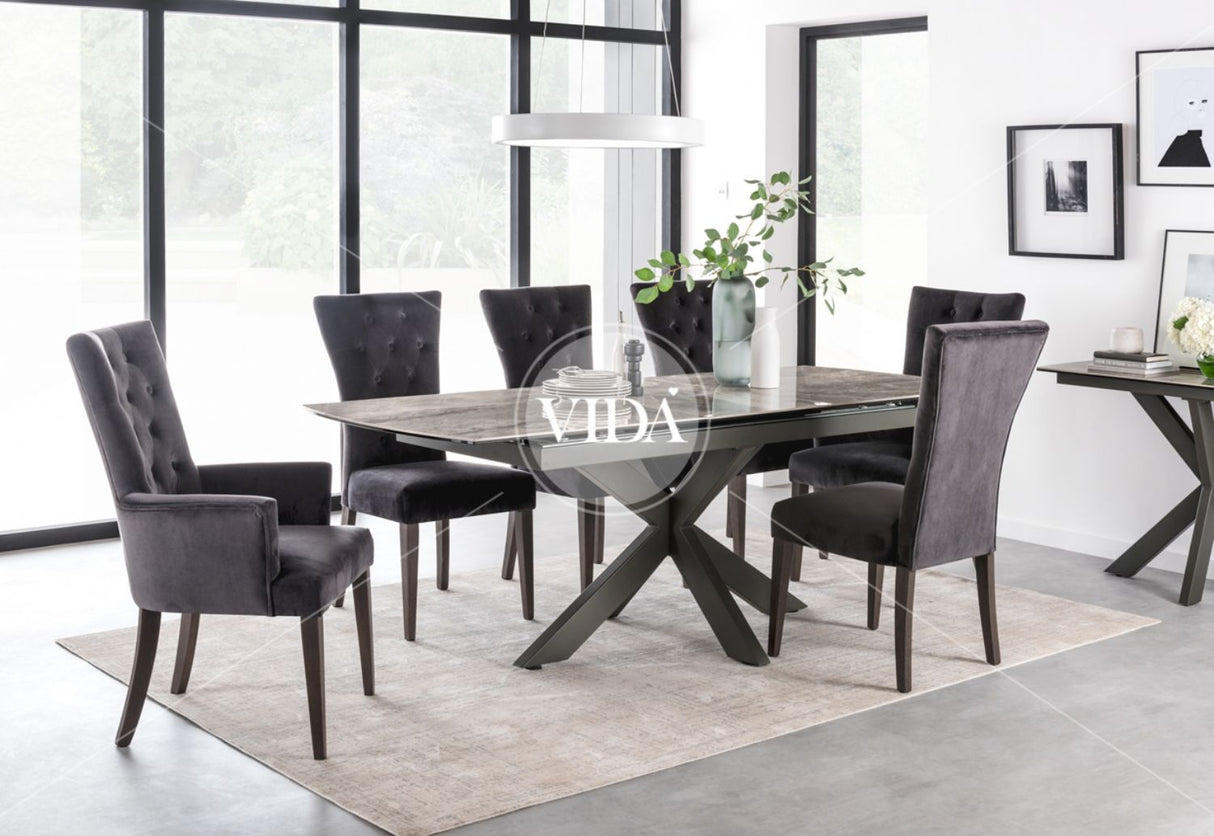 Grey Ceramic Top Large Extending Dining Table