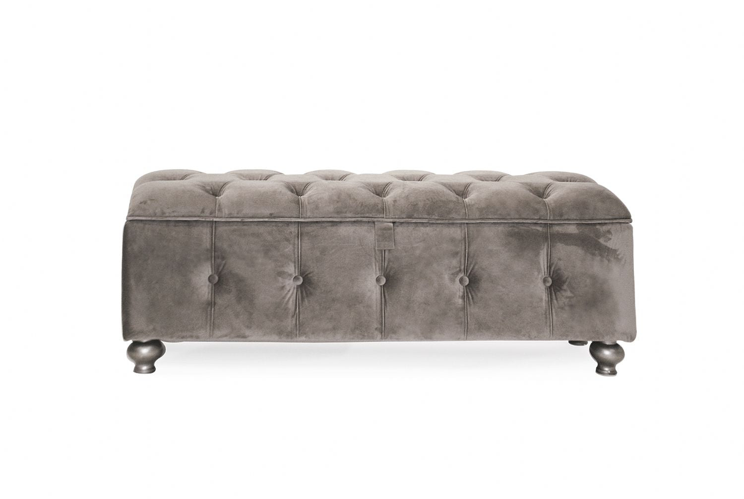 Buttoned Taupe Velvet Fabric Storage Ottoman Footstool