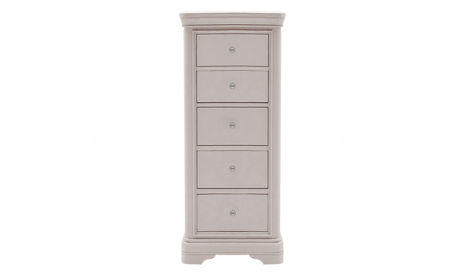 Traditional Taupe Painted Finish 5 Drawer Tallboy Chest with Silver Handles