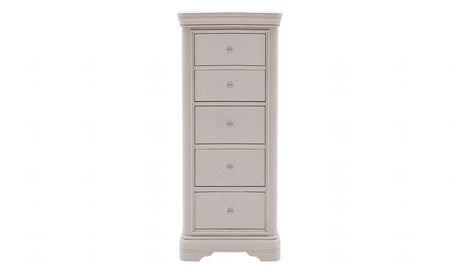 Traditional Taupe Painted Finish 5 Drawer Tallboy Chest with Silver Handles
