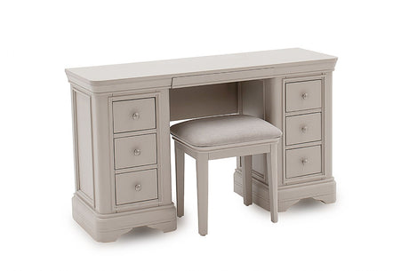 Taupe Wood Dressing Table Stool Fabric Seat