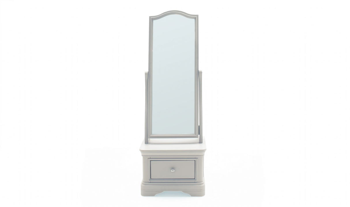 Taupe Painted Wood Cheval Mirror with Drawer