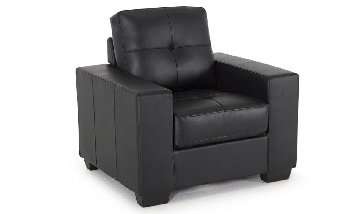 Chunky Black Leather 1 Seater Buttoned Armchair