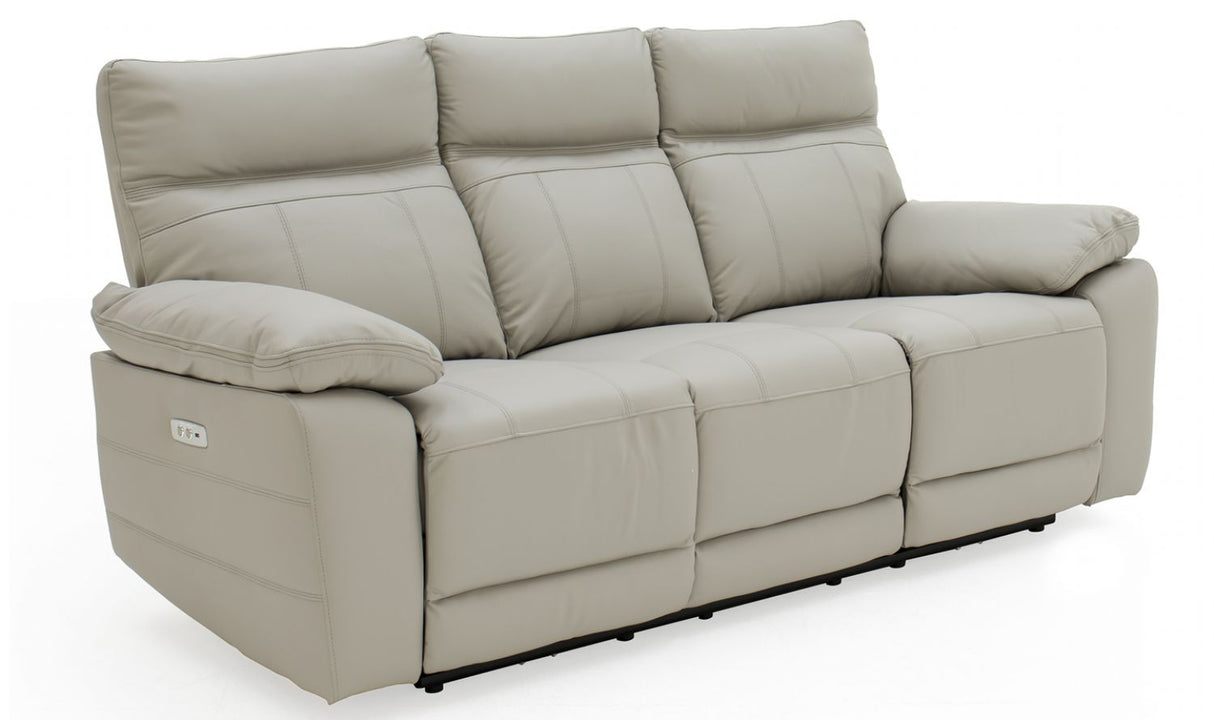Grey Leather 3 Seater Electric Recliner Sofa with Headrests