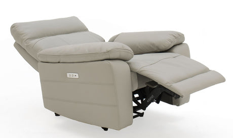 Light Grey Leather Electric Recliner with Padded Armrest