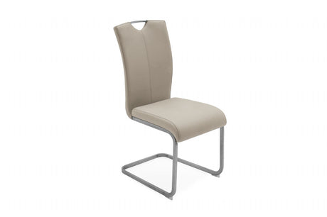 Taupe Cream Leather Dining Chair Silver Metal Cantilever Base