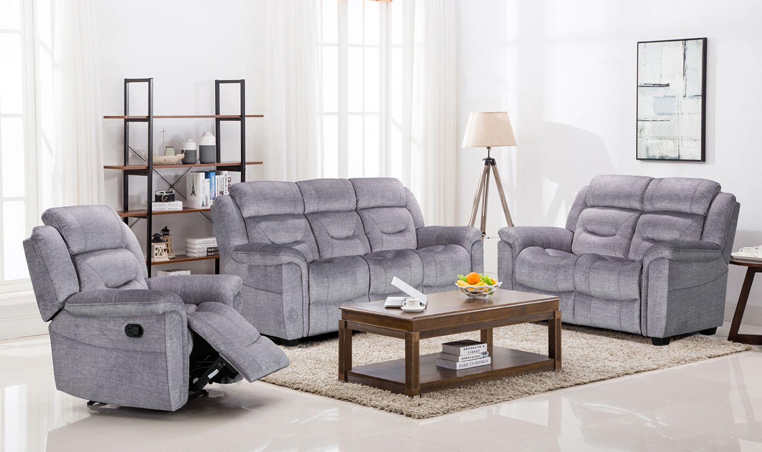 Grey Velvet Upholstered 1 Seater Manual Recliner Lounge Armchair
