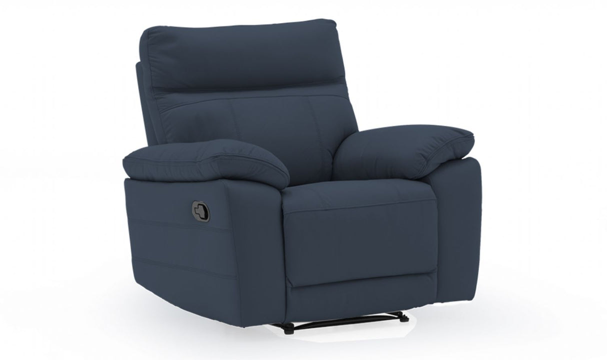 Blue Leather Match 1 Seater Recliner Wooden Frame