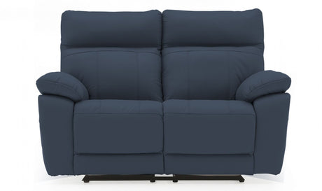 Blue Leather 2 Seater Electric Reclining Sofa