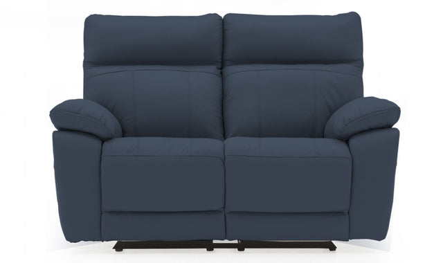 Blue Leather 2 Seater Electric Reclining Sofa