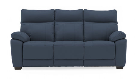 Blue Leather 3 Seater Upholstered Sofa
