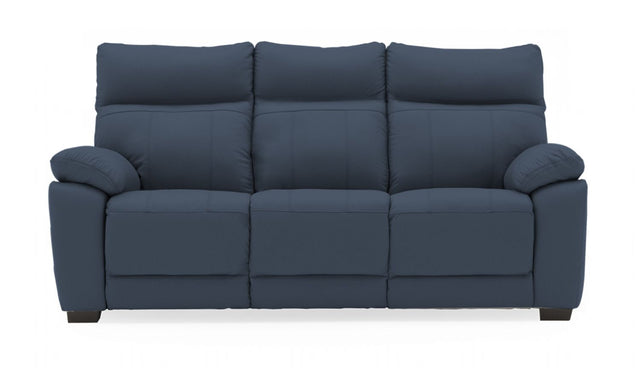 Blue Leather 3 Seater Upholstered Sofa