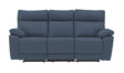 Modern Blue Leather 3 Seater Manual Reclining Sofa