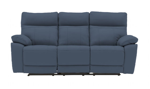 Modern Blue Leather 3 Seater Manual Reclining Sofa