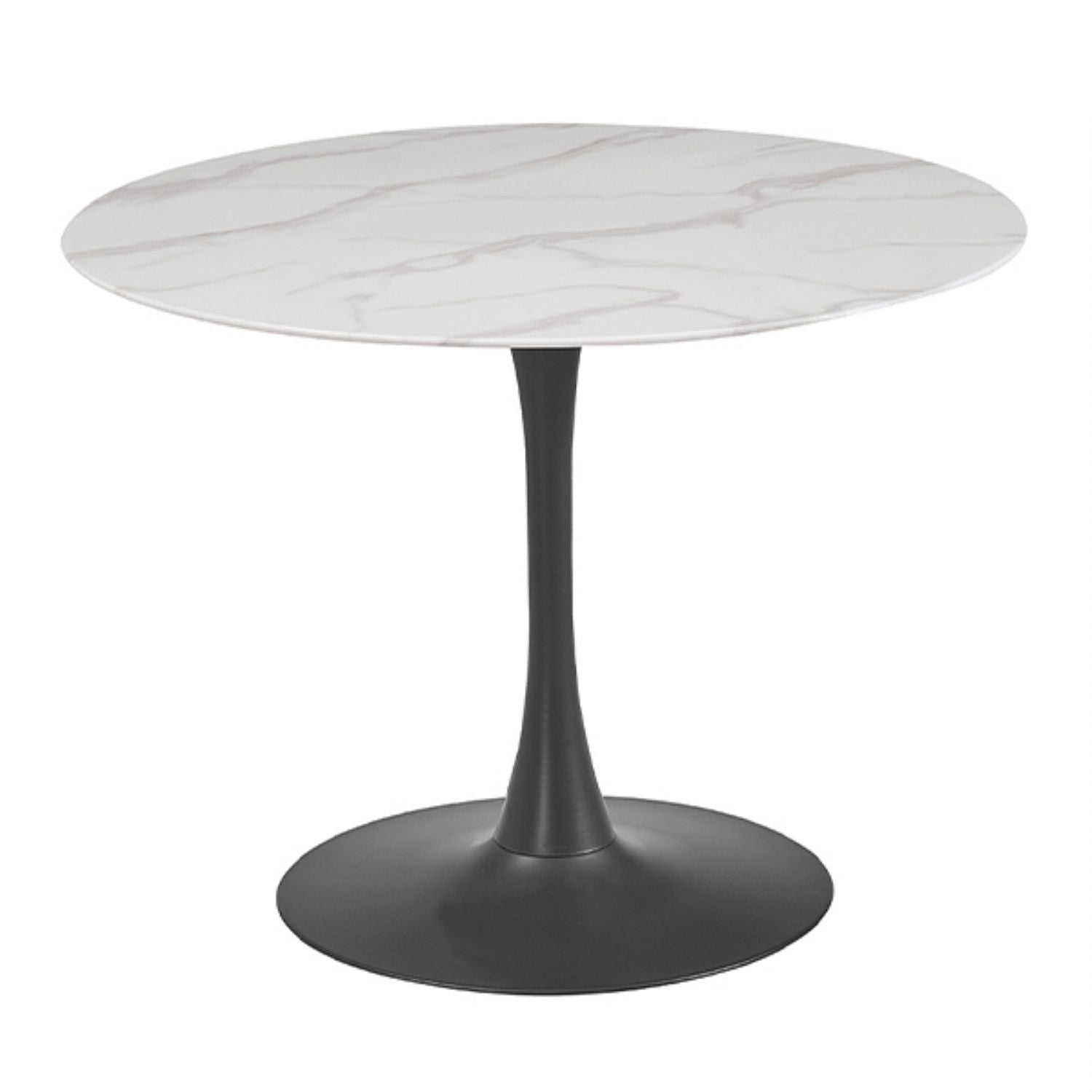Chic White Marbled Glass Round 4 Seater Dining Table with Charcoal Pedestal Base