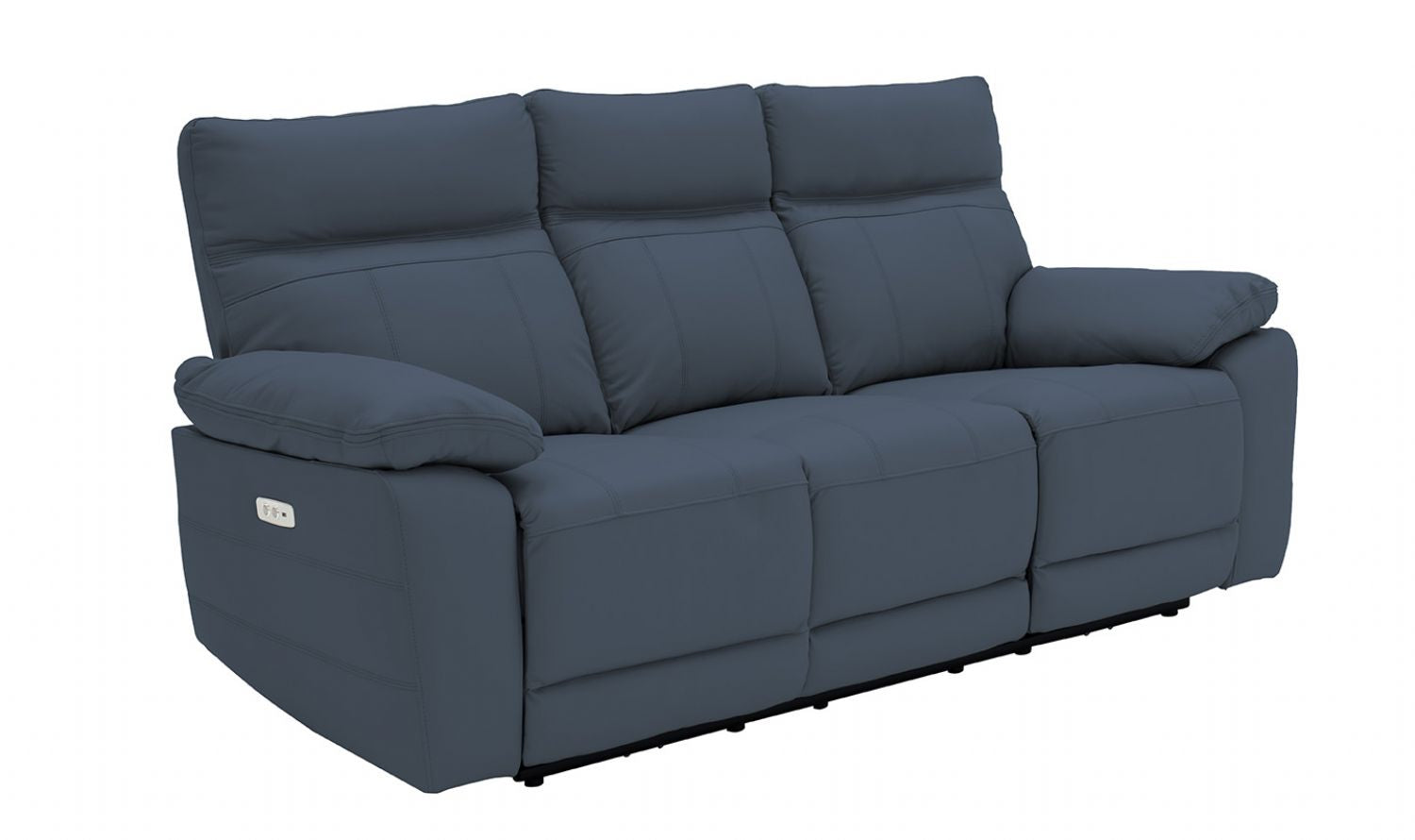 Blue Leather Match Fabric 3 Seater Electric Recliner Sofa