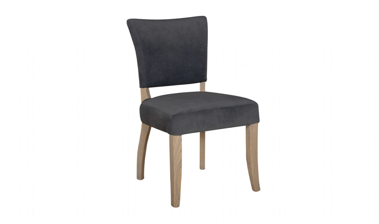 Solid Oak Grey Velvet Fabric Dining Chair