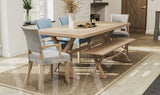 Solid Oak Grey Velvet Fabric Dining Arm Chair
