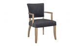 Grey Velvet Fabric Dining Arm Chair Solid Wood