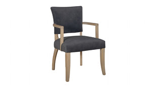 Grey Velvet Fabric Dining Arm Chair Solid Wood