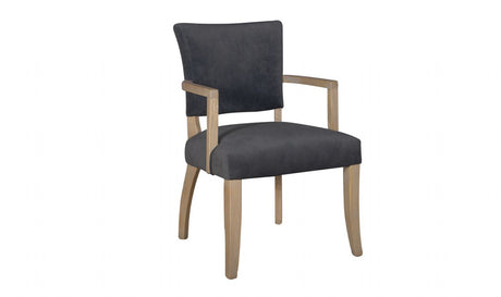 Grey Velvet Fabric Dining Arm Chair Solid Wood
