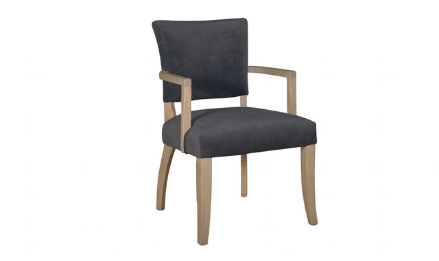 Grey Velvet Fabric Dining Arm Chair Solid Wood