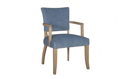 Blue Velvet Fabric Dining Arm Chair Wooden Legs
