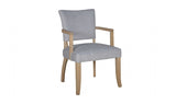 Solid Oak Grey Velvet Fabric Dining Arm Chair
