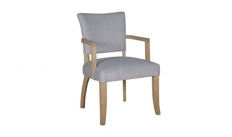 Solid Oak Grey Velvet Fabric Dining Arm Chair