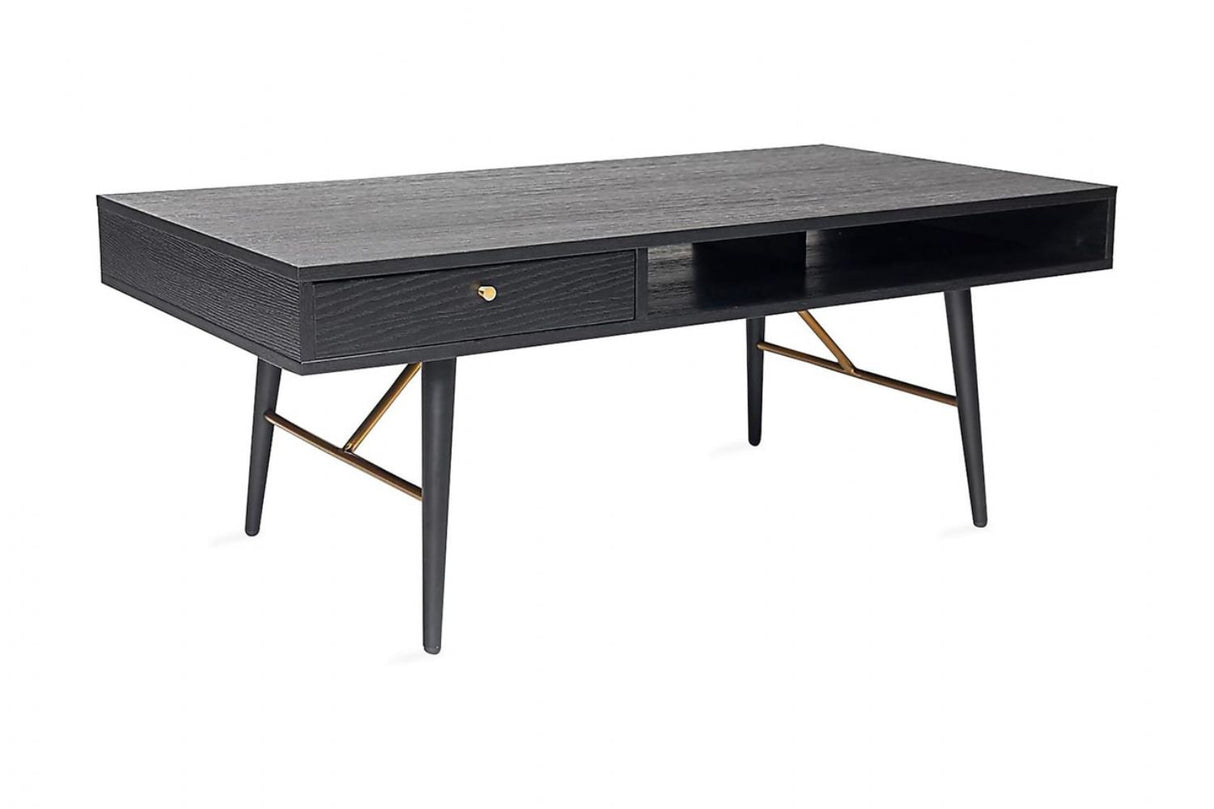 Black Oak Melamine Coffee Table with Metal Legs