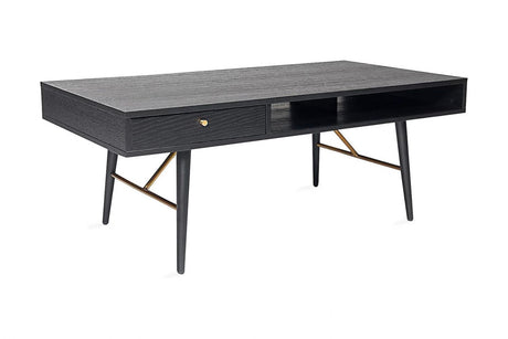 Black Oak Melamine Coffee Table with Metal Legs
