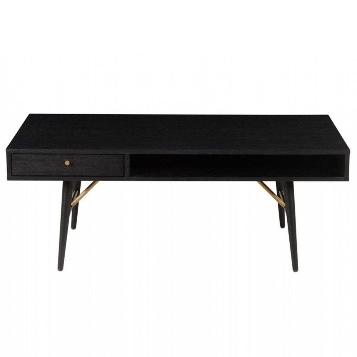 Black Oak Melamine Coffee Table with Metal Legs