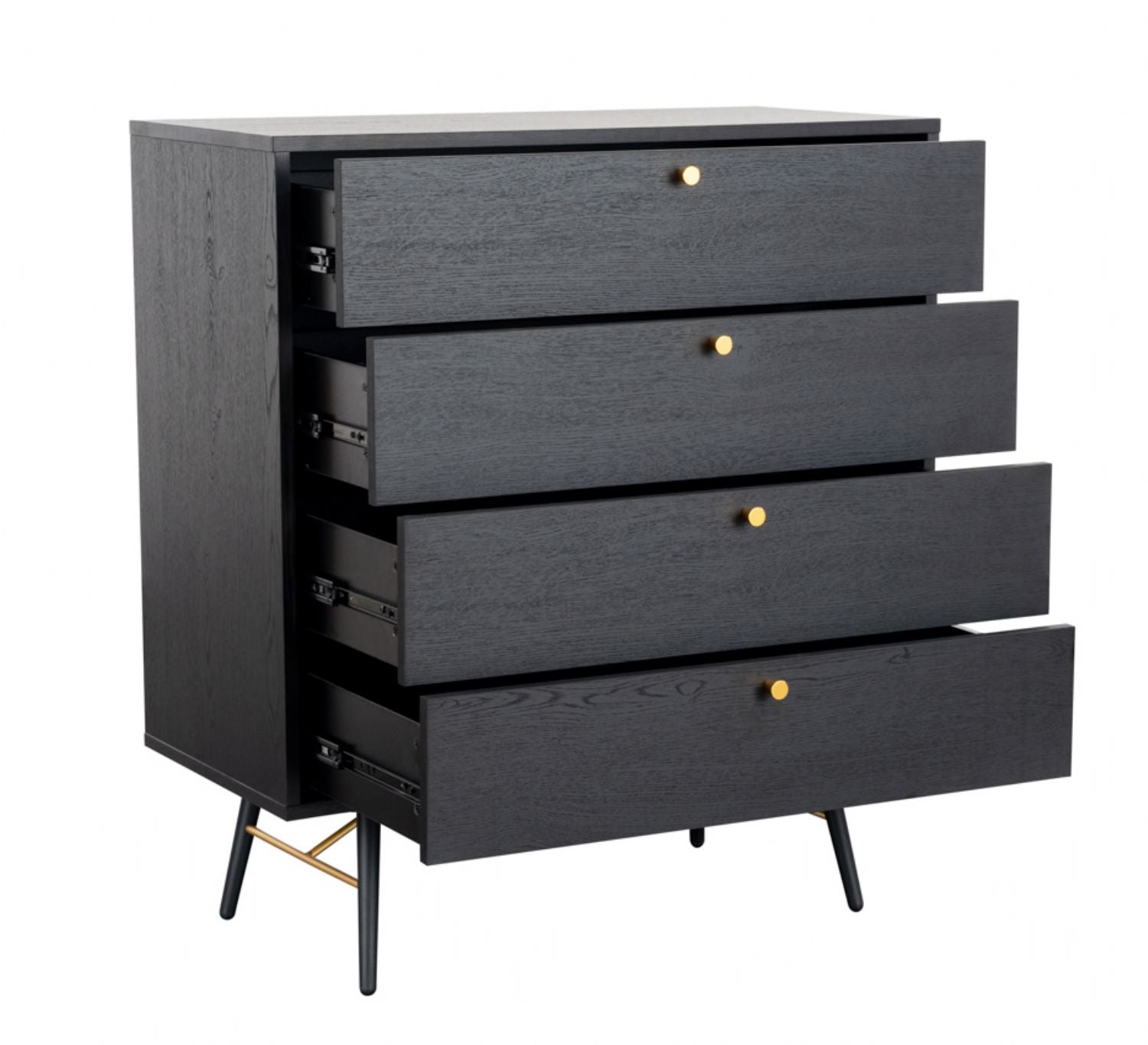 Black Oak Chest of 4 Drawers with Copper Metal Accents