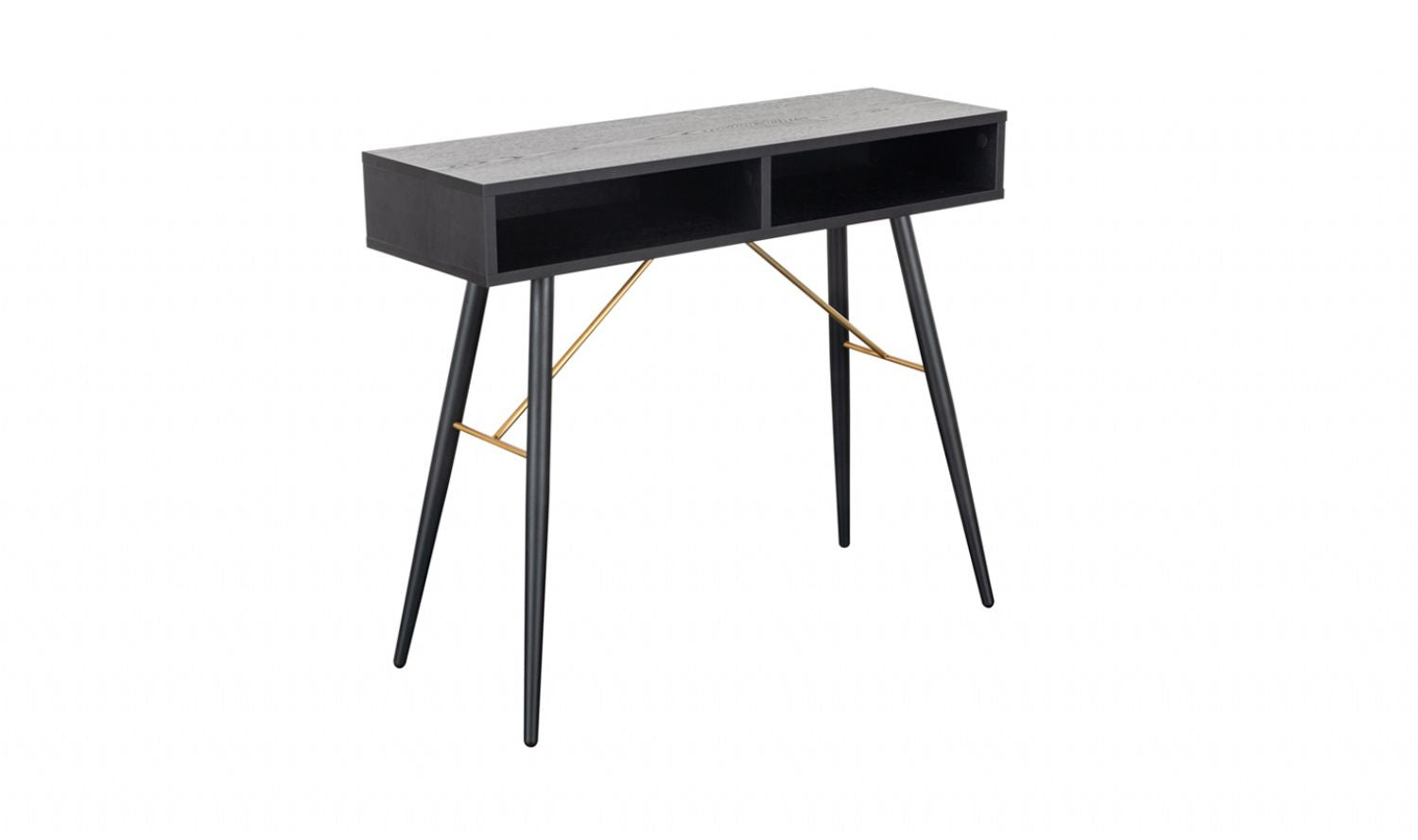 Black Oak Melamine 2 Shelves Console Hall Table with Metal Legs